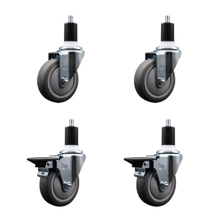 Service Caster 4'' Thermoplastic Rubber Wheel Swivel 1-1/2'' Expanding Stem Caster Set 2 Brakes, 4PK SCC-EX20S414-TPRB-2-PLB-2-112